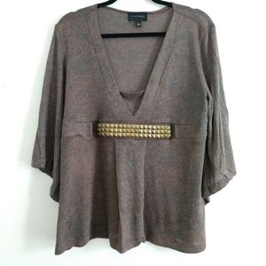 Investments Lightweight Sheer Sweater Brass Stud Detail Brown Large Chest 42"